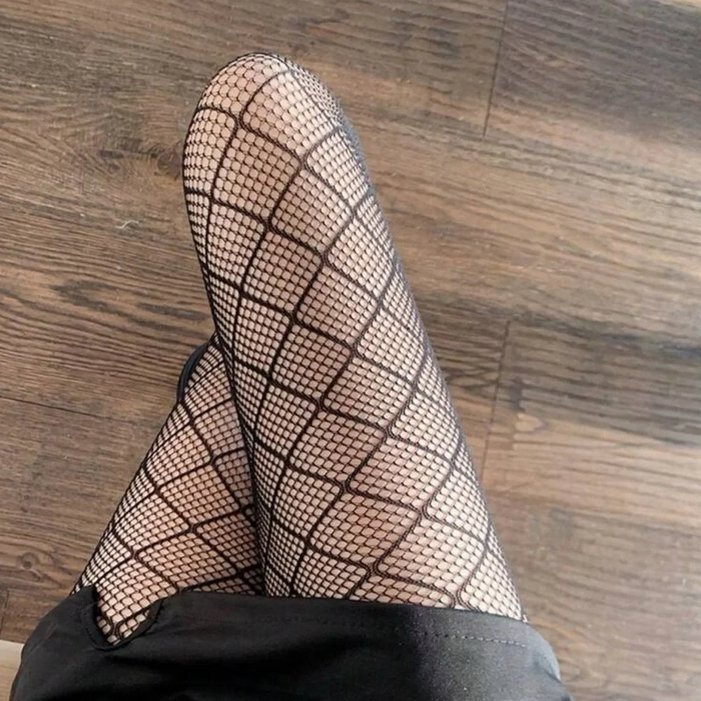 Women Black INS Style Thin Sheer Tights, Breathable Mesh Fishnet Stockings - Picture 4 of 9